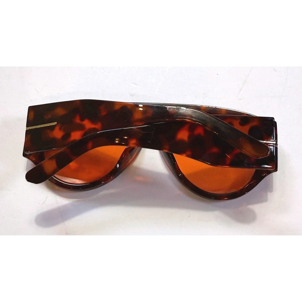 Oversized Tortoise Aviator Sunglasses Orange Tinted Lens Flat Top